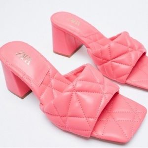 Zara Wide Heel Quilted Sandal size 8